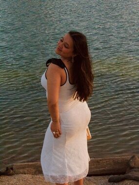 White Lace Midi Dress with Black Strap Detail